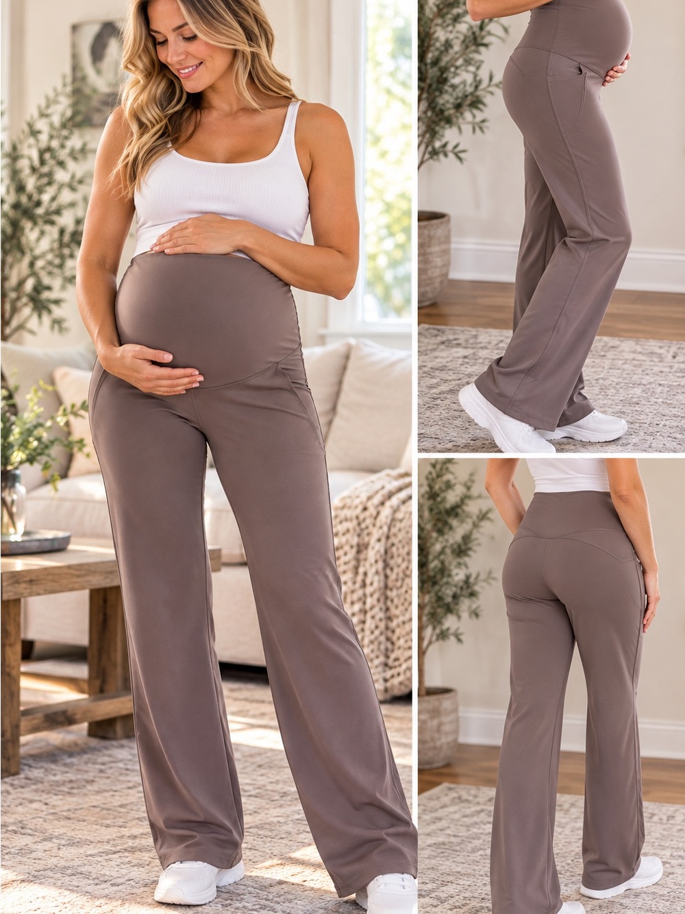 Maternity Wide-Leg Pregnancy Pants — Taupe